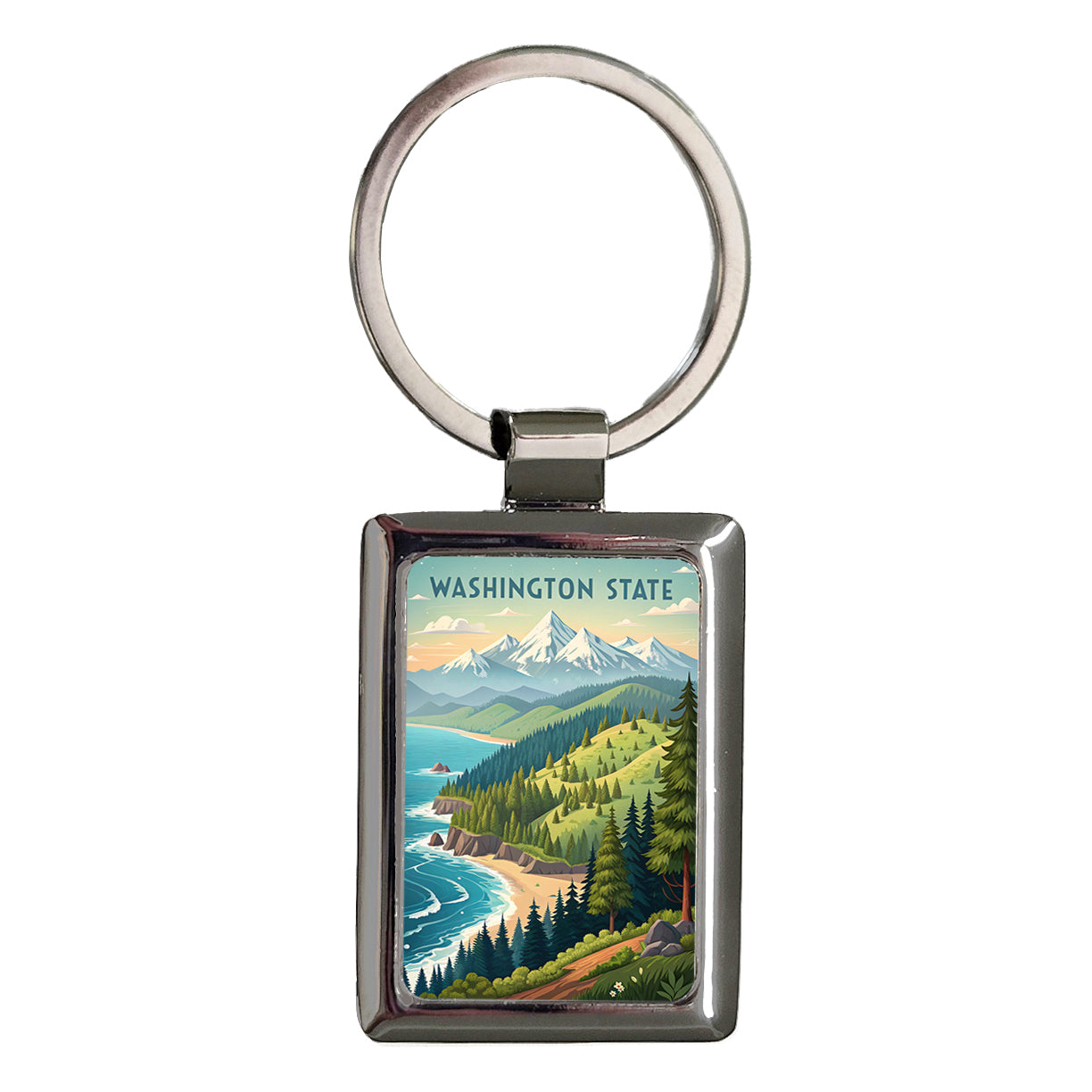 Washington State Beautiful Scene Rectangle Metal Keychain