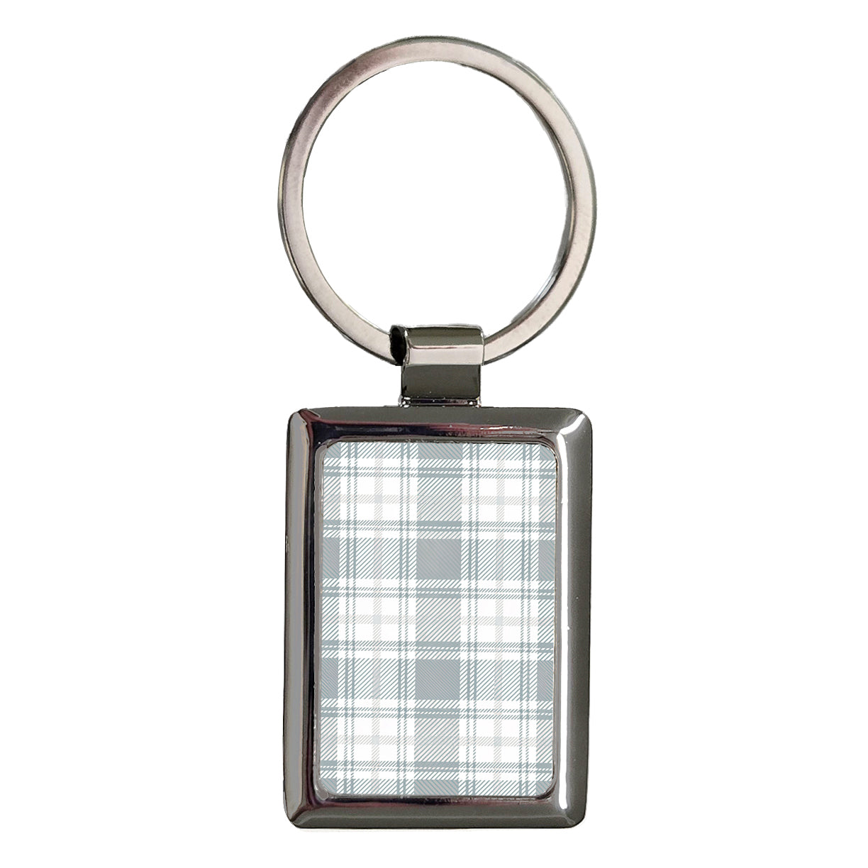 White Gray Plaid Rectangle Metal Keychain