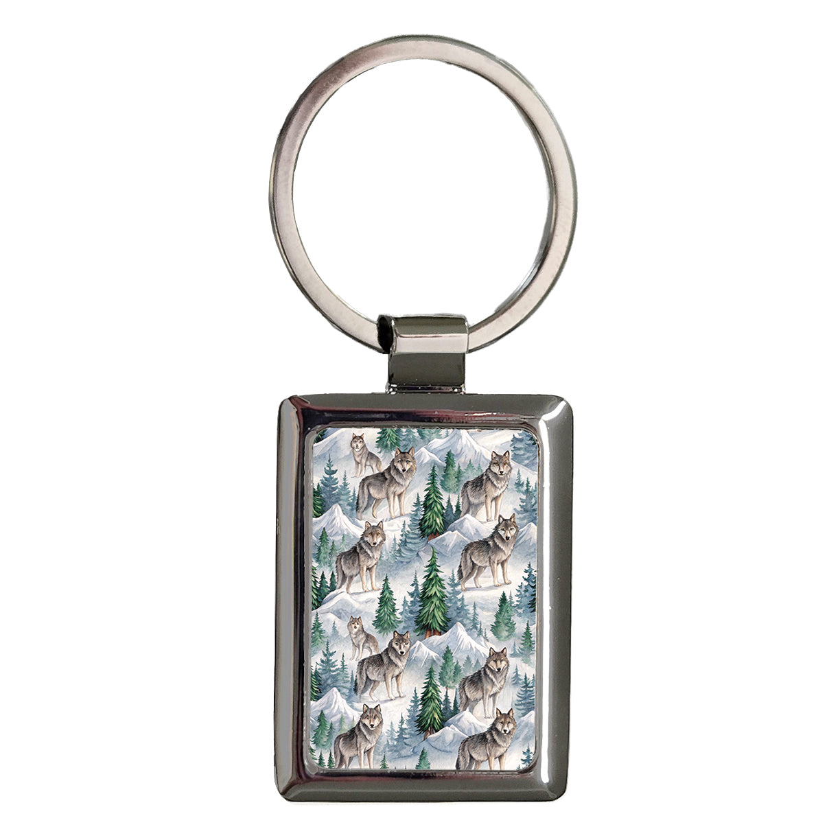 Wolf Wolves Mountain Background Rectangle Metal Keychain