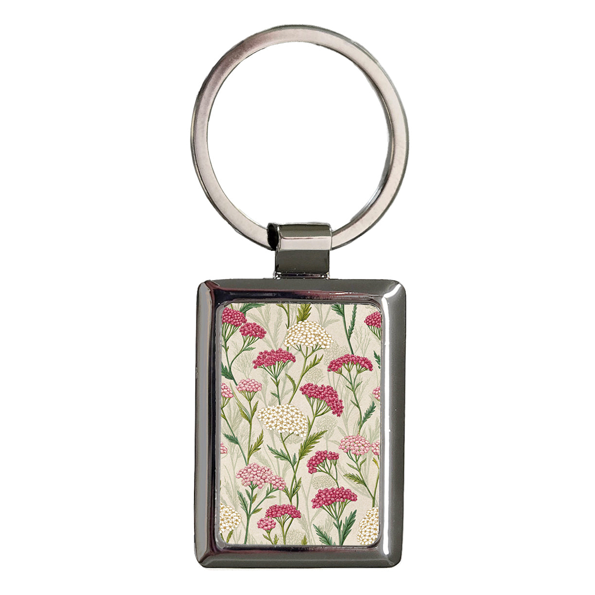 Yarrow Flowers Pink White Rectangle Metal Keychain