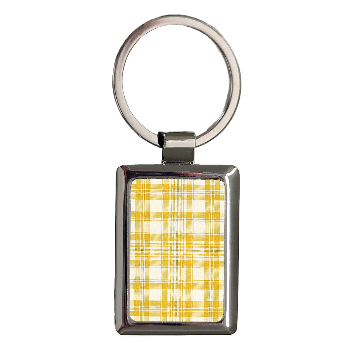 Yellow Plaid Background Rectangle Metal Keychain