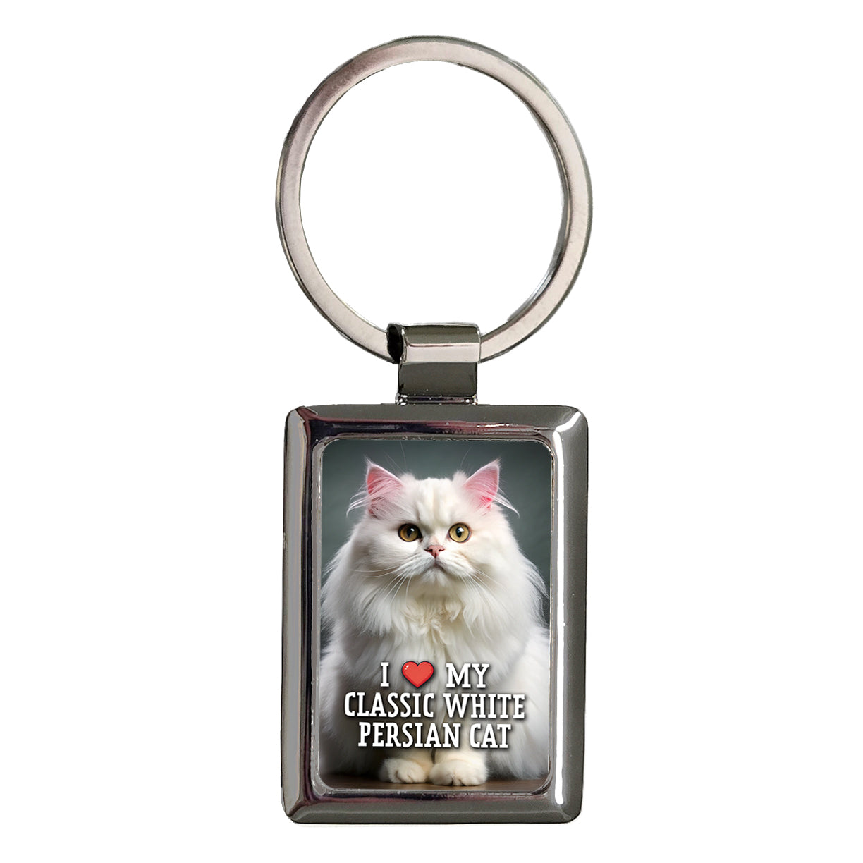 I Love My Classic White Persian Cat Heart Rectangle Metal Keychain