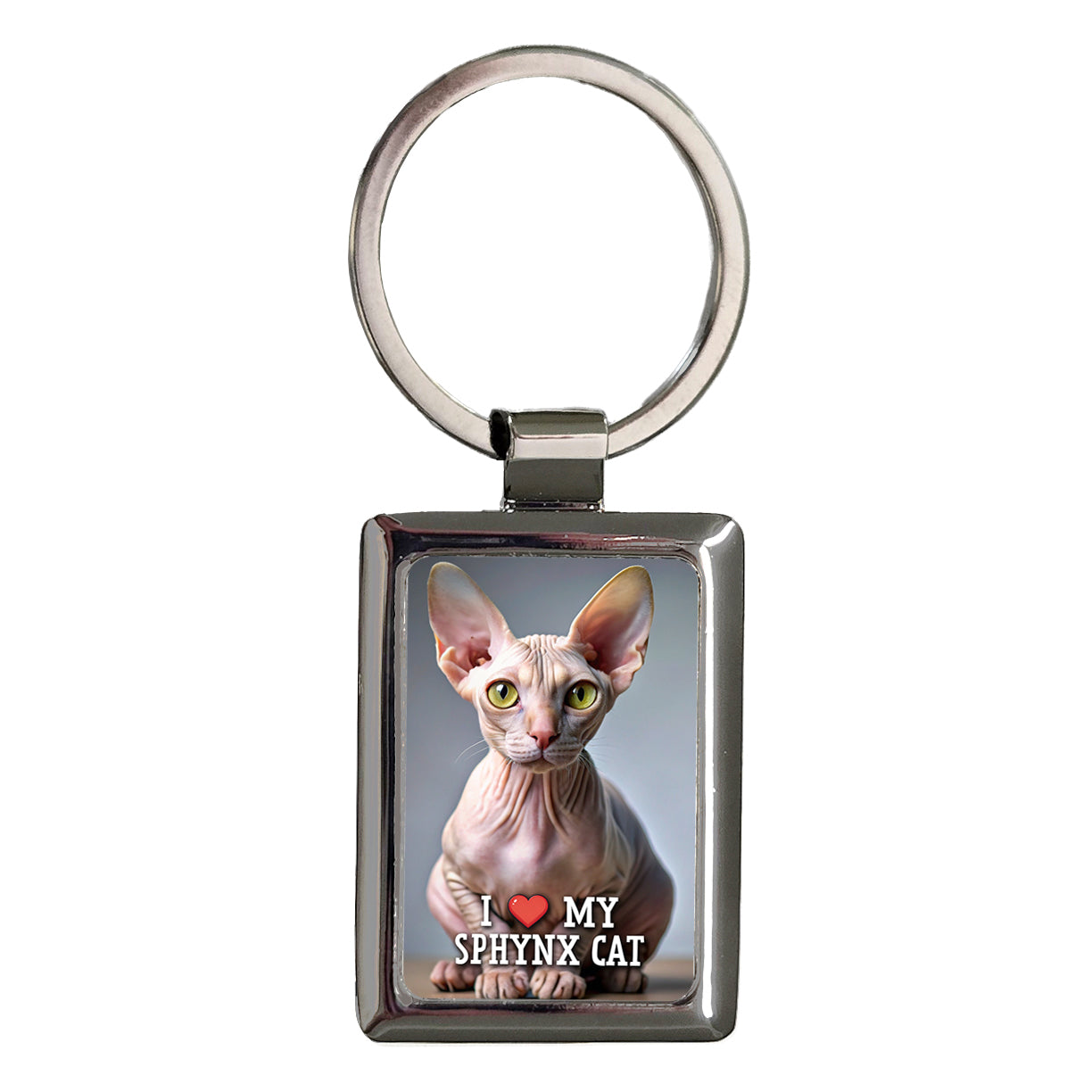 I Love My Sphynx Cat Heart Rectangle Metal Keychain