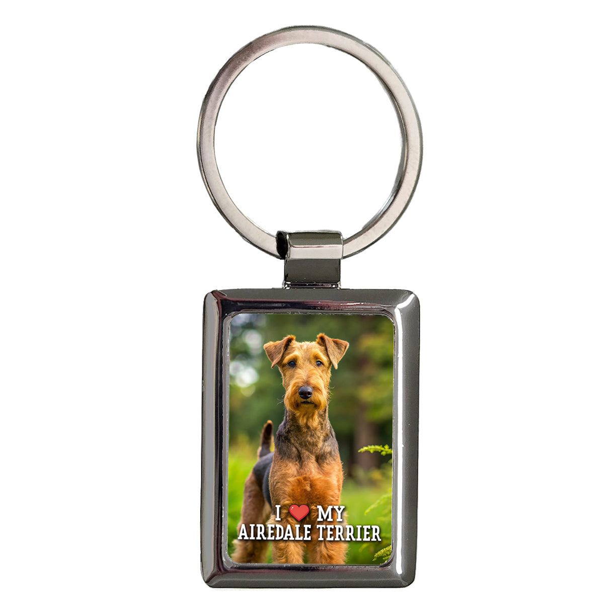 I Love My Airedale Terrier Dog Heart Rectangle Metal Keychain