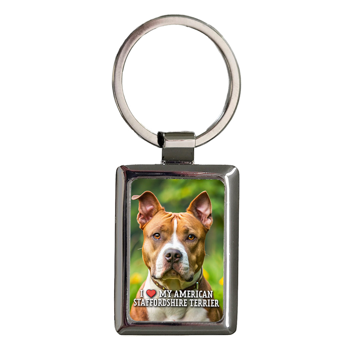 I Love My American Staffordshire Terrier Dog Heart Rectangle Metal Keychain