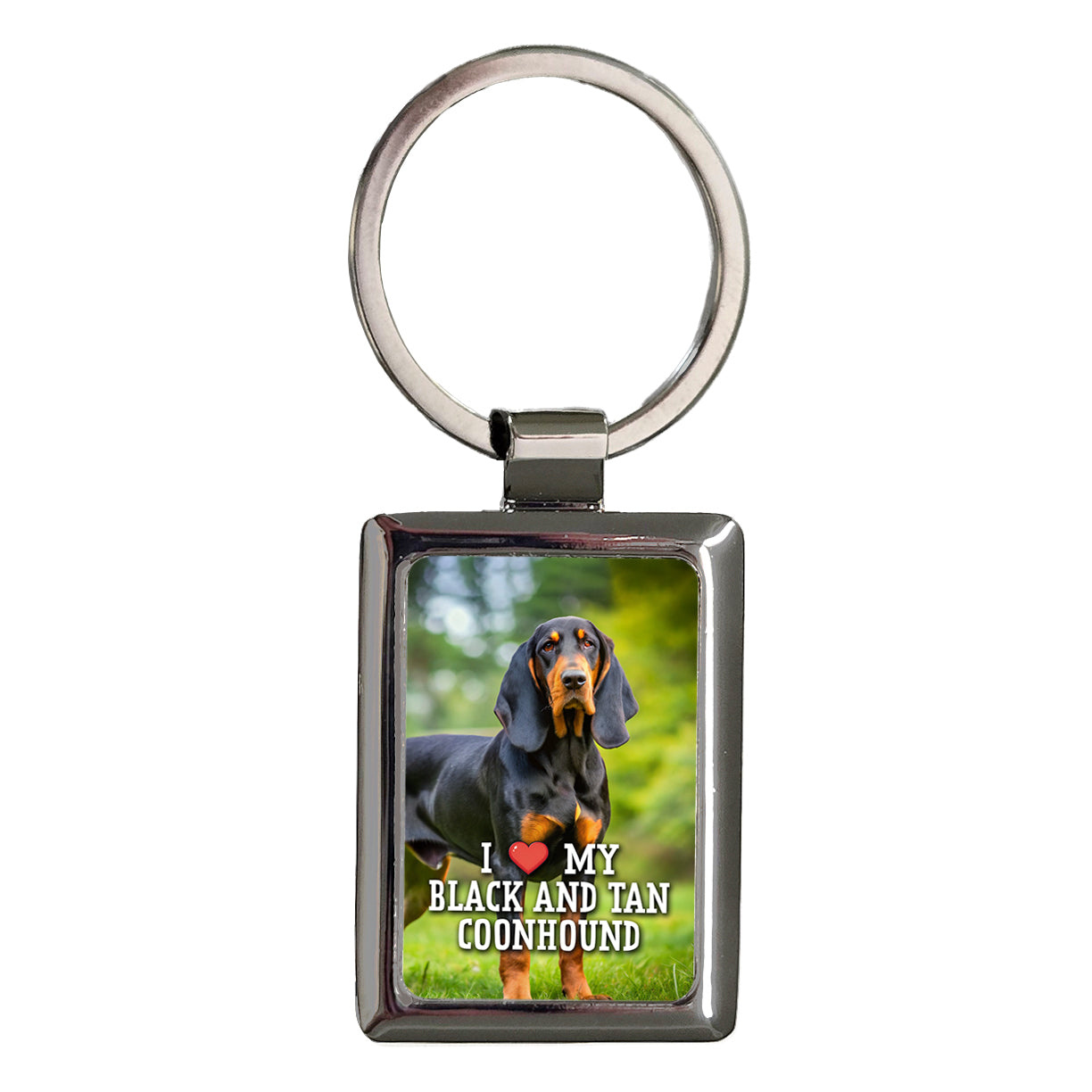 I Love My Black And Tan Coonhound Dog Heart Rectangle Metal Keychain