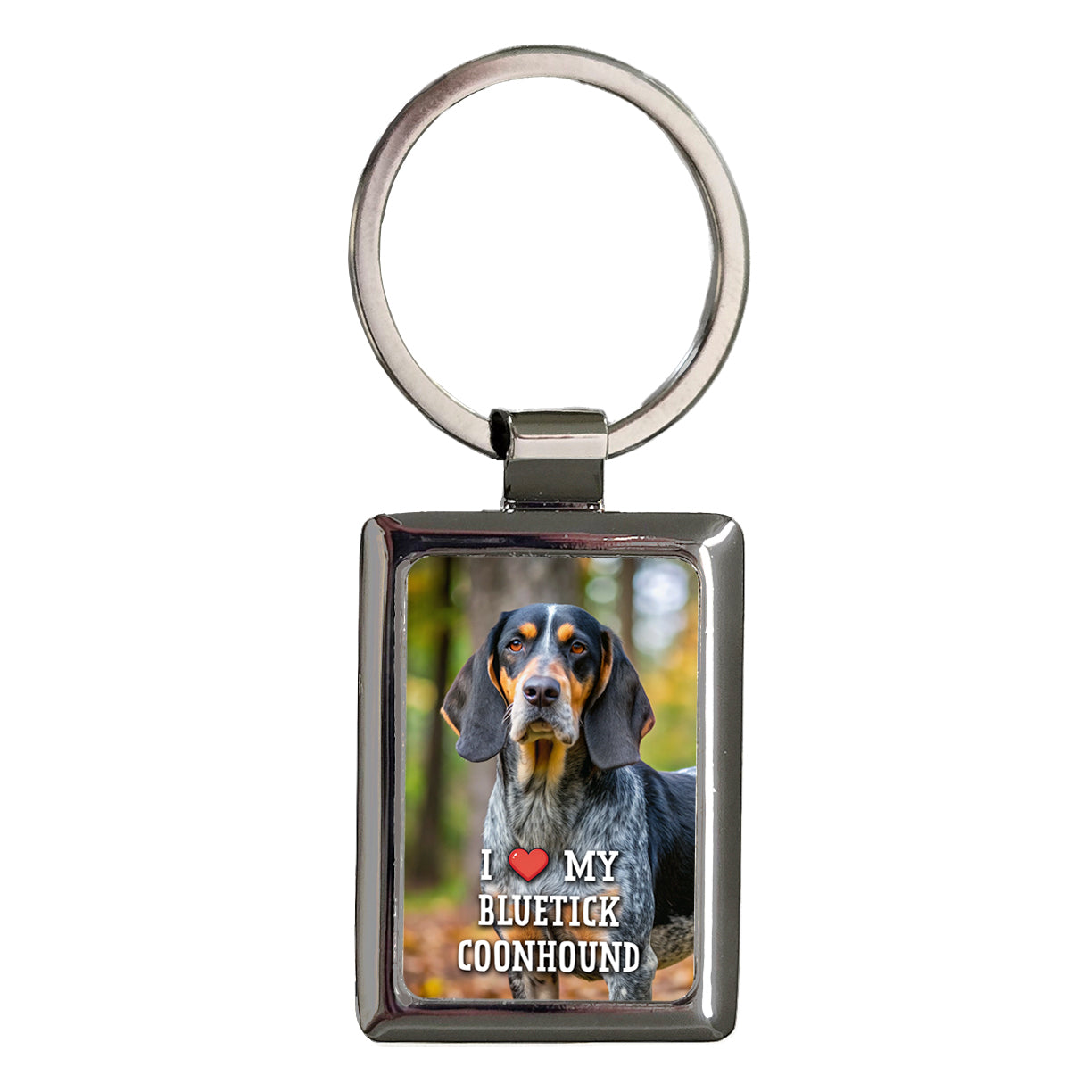 I Love My Bluetick Coonhound Dog Heart Rectangle Metal Keychain