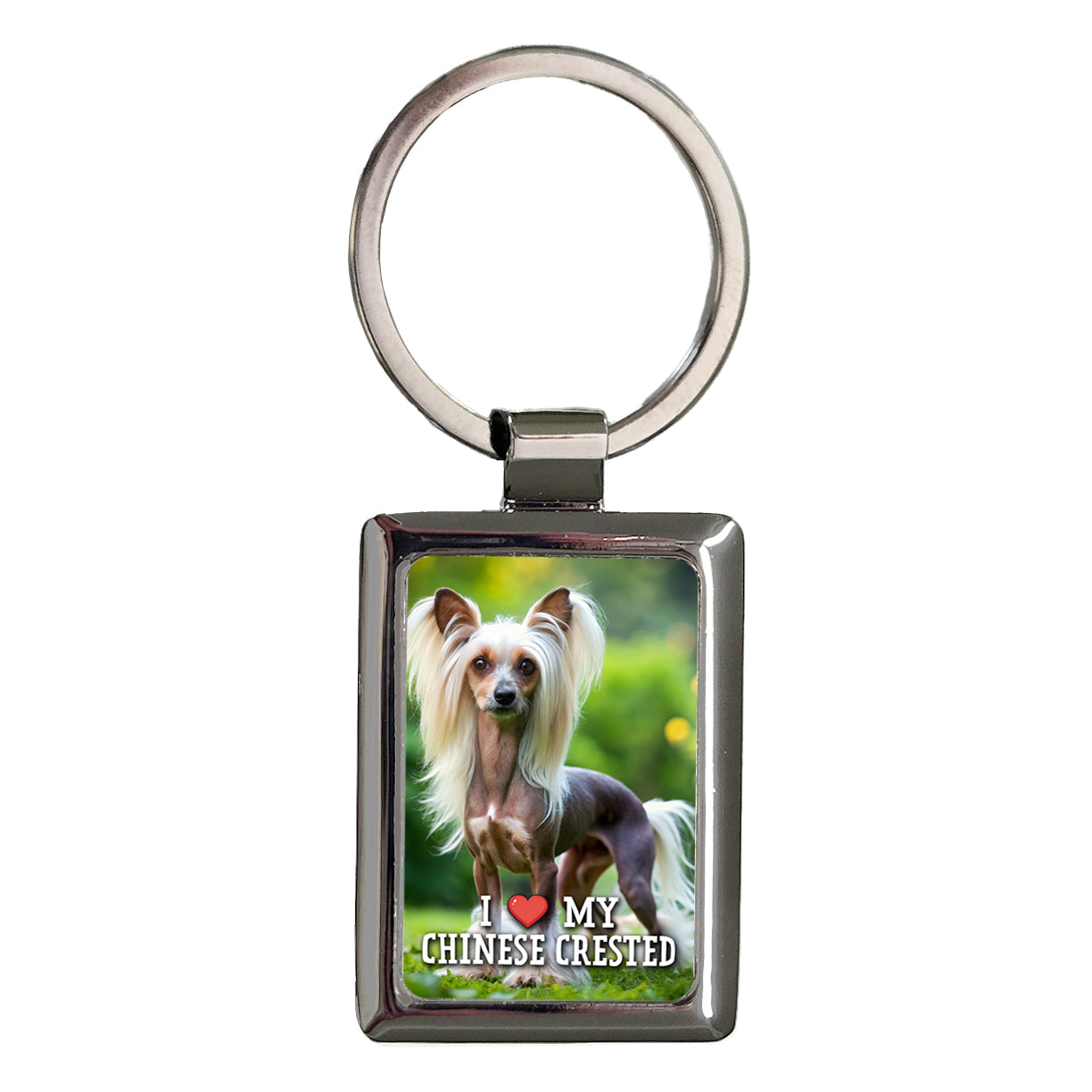 I Love My Chinese Crested Dog Heart Rectangle Metal Keychain