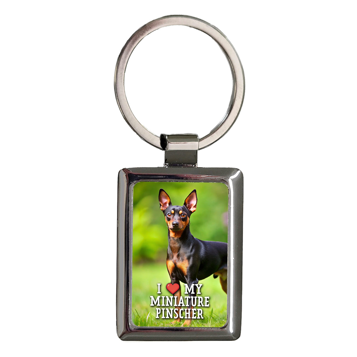 I Love My Miniature Pinscher Dog Heart Rectangle Metal Keychain