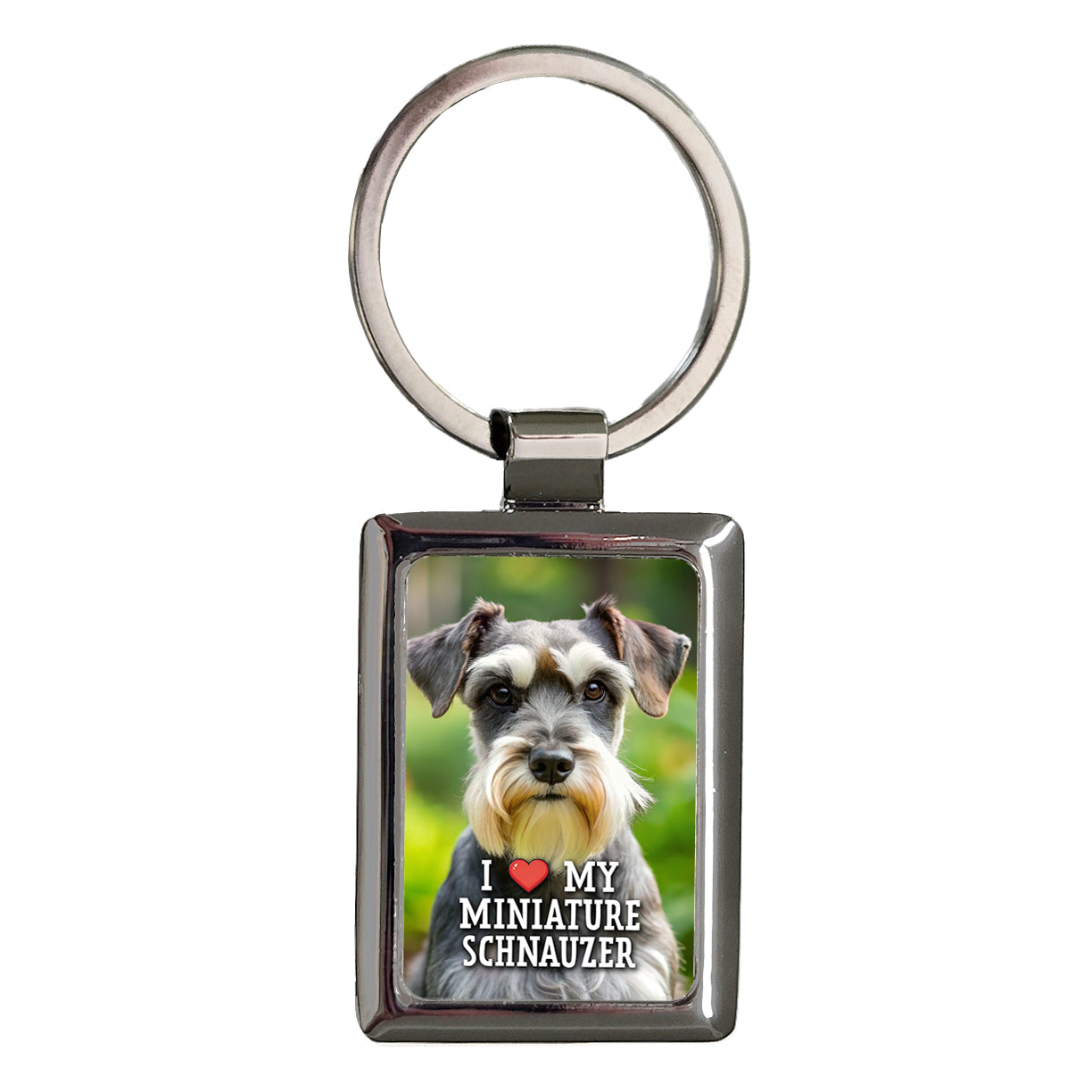 I Love My Miniature Schnauzer Dog Heart Rectangle Metal Keychain