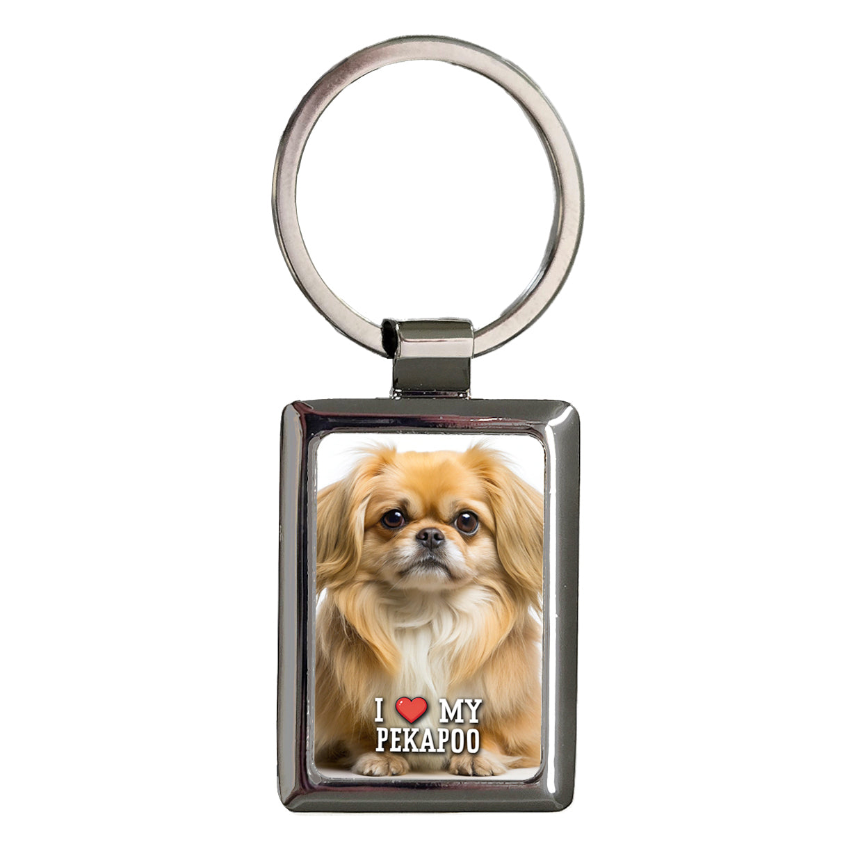 I Love My Pekapoo Dog Heart Rectangle Metal Keychain