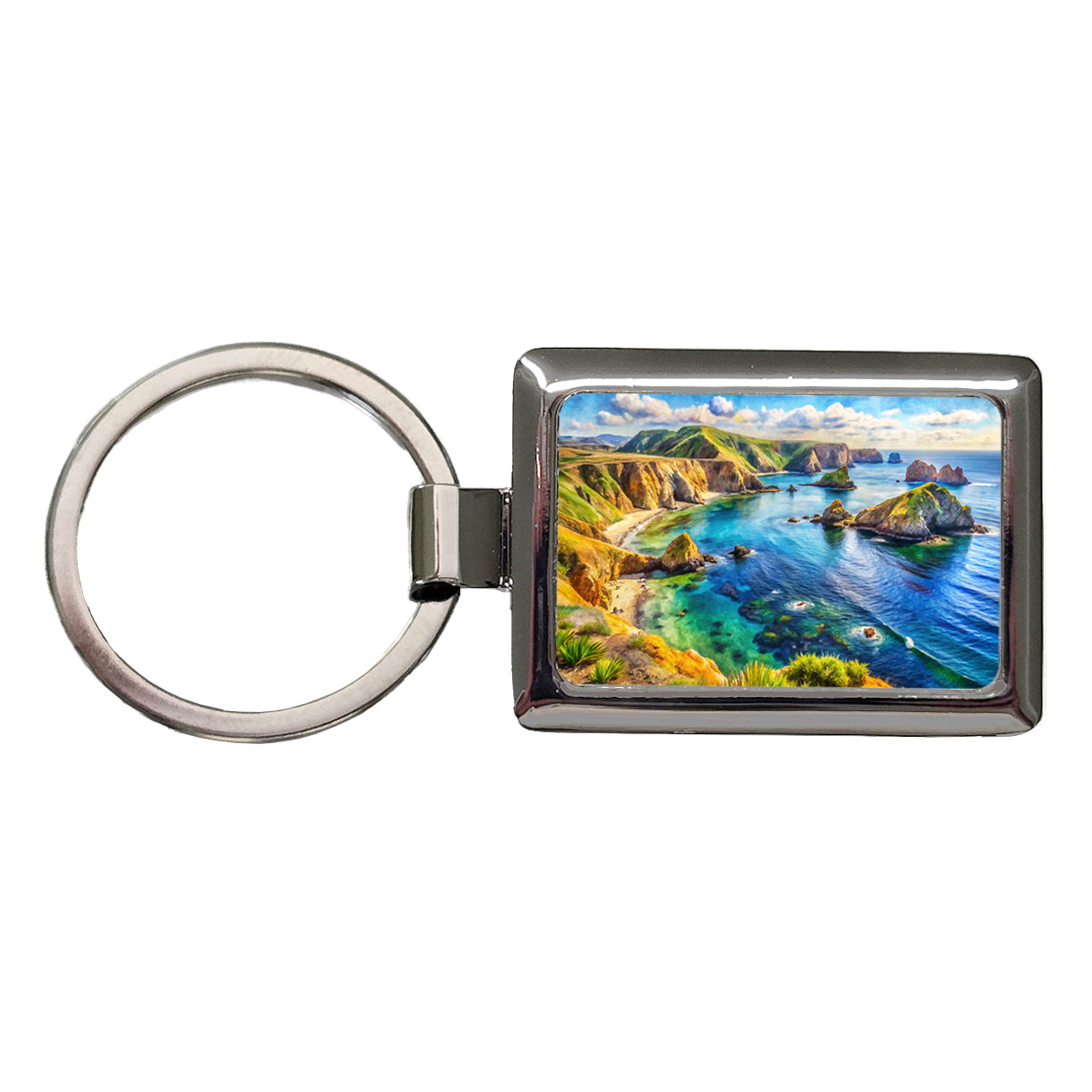 Channel Islands National Park California Watercolor Style Rectangle Metal Keychain