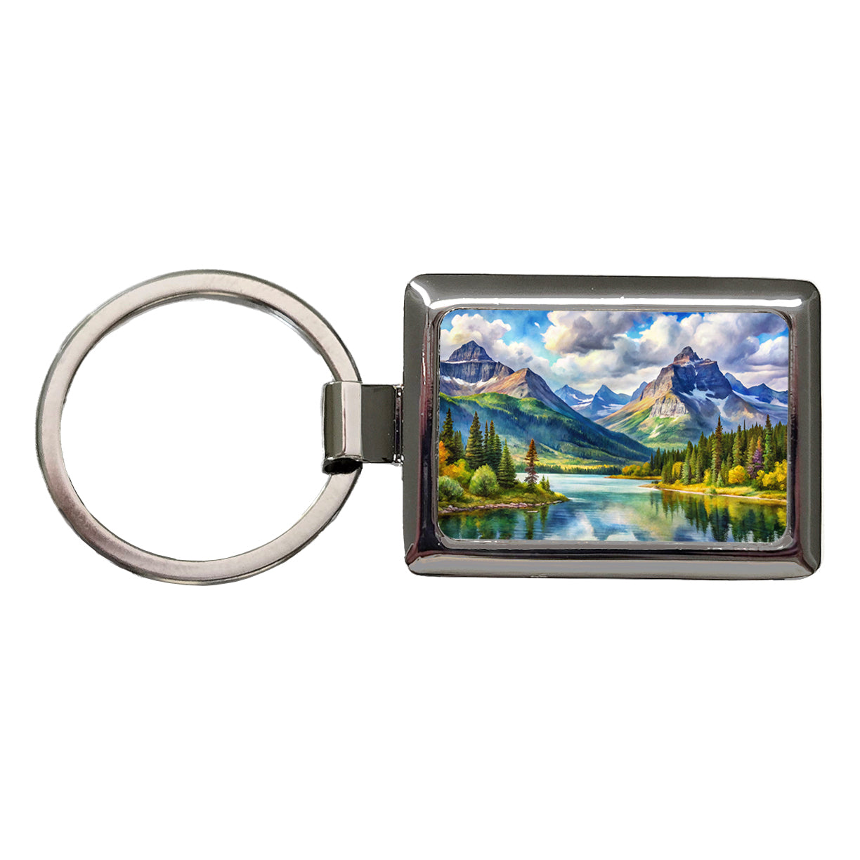 Glacier National Park Montana Watercolor Style Rectangle Metal Keychain