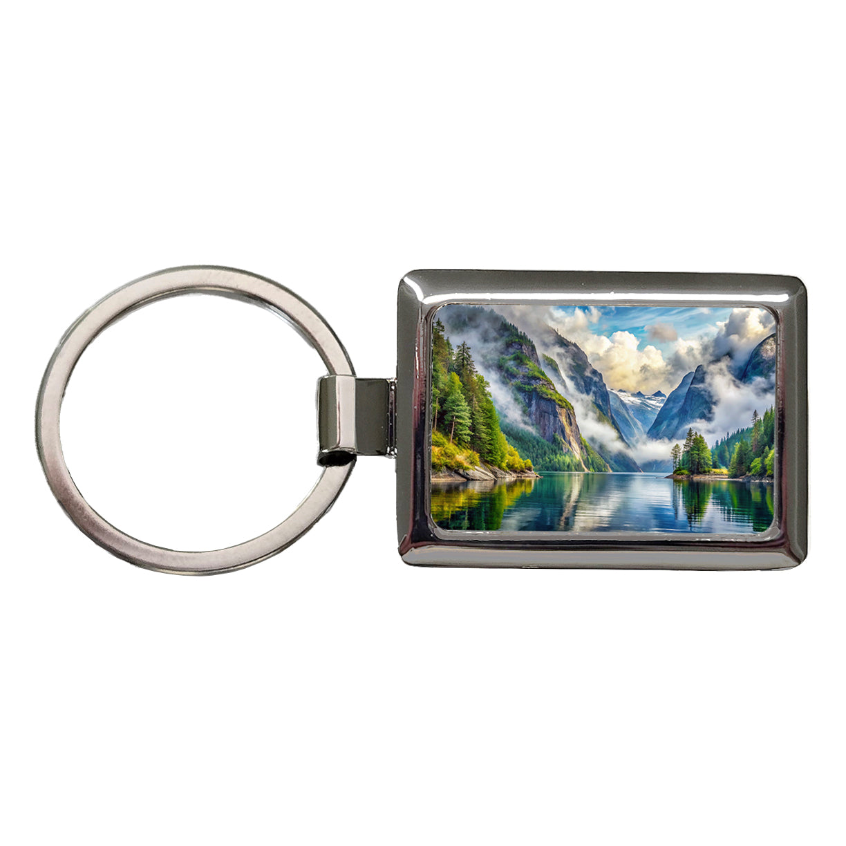 Misty Fjords National Monument Alaska Watercolor Style Rectangle Metal Keychain