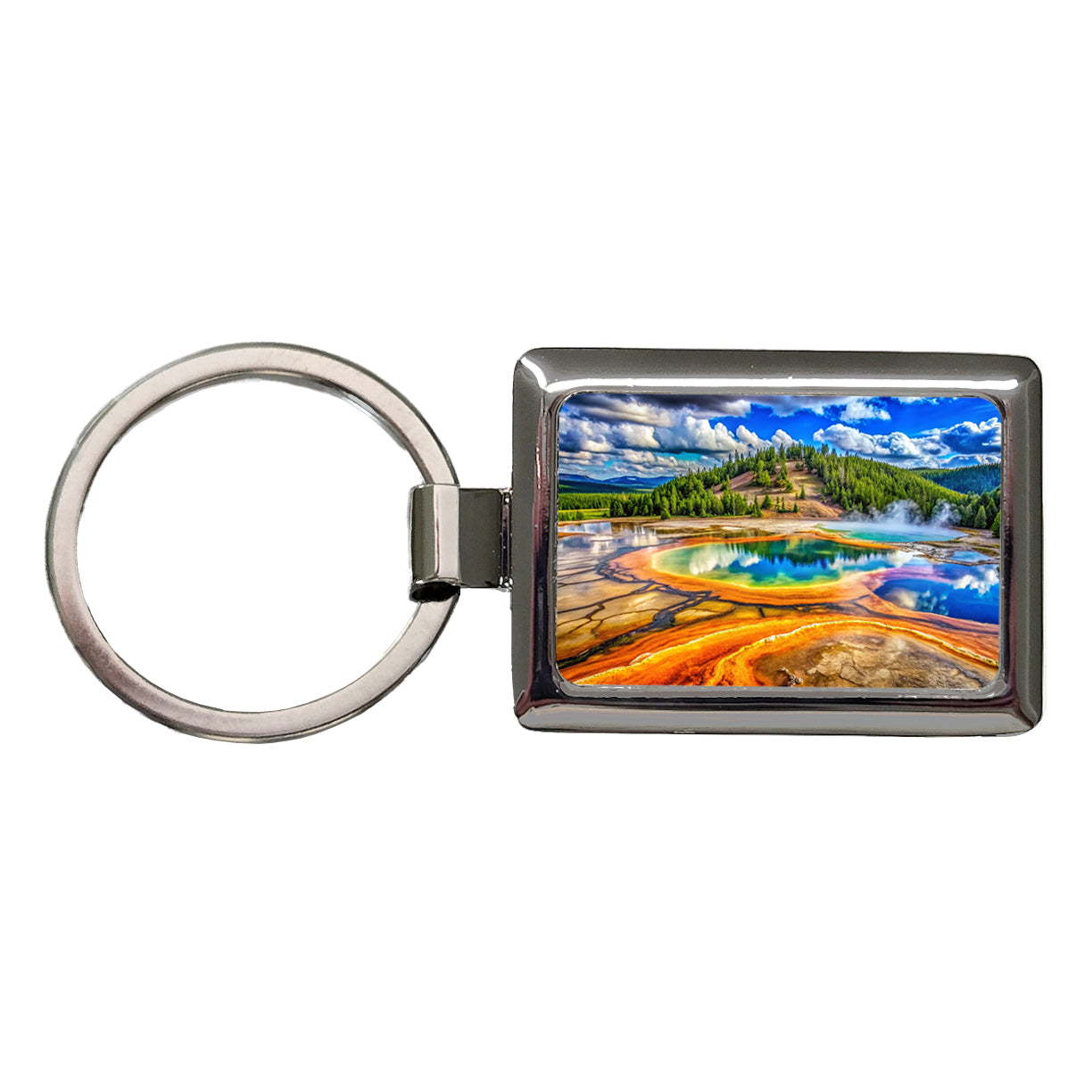 Yellowstone National Park Wyoming Watercolor Style Rectangle Metal Keychain