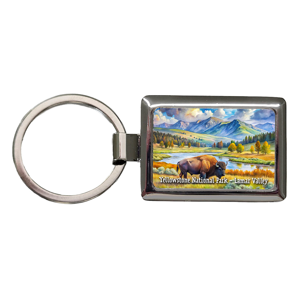 Yellowstone National Park Lamar Valley Rectangle Metal Keychain