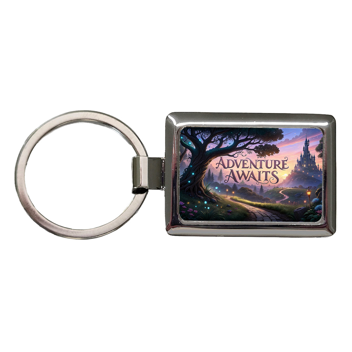 Adventure Awaits Fantasy World Rectangle Metal Keychain