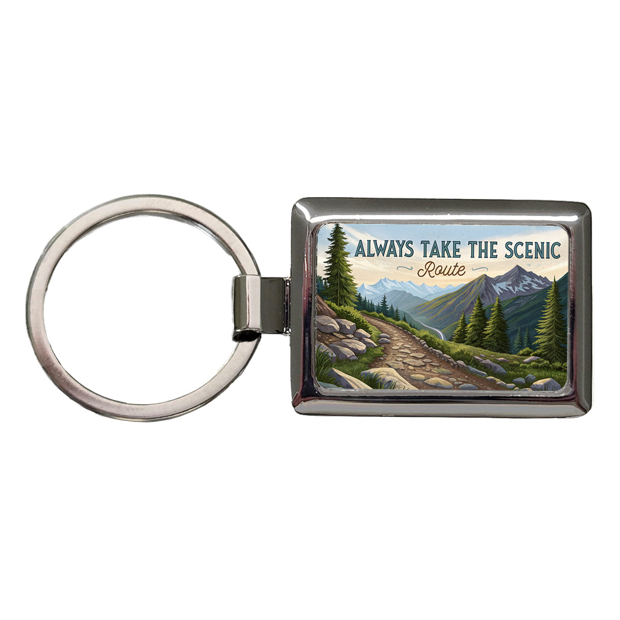 Always Take The Scenic Route Hiking Trail Rectangle Metal Keychain