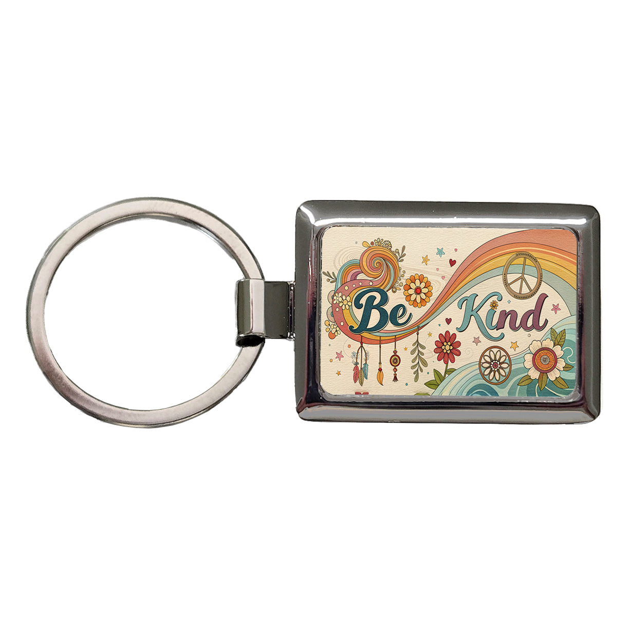 Be Kind Vintage Hippie Design Rectangle Metal Keychain