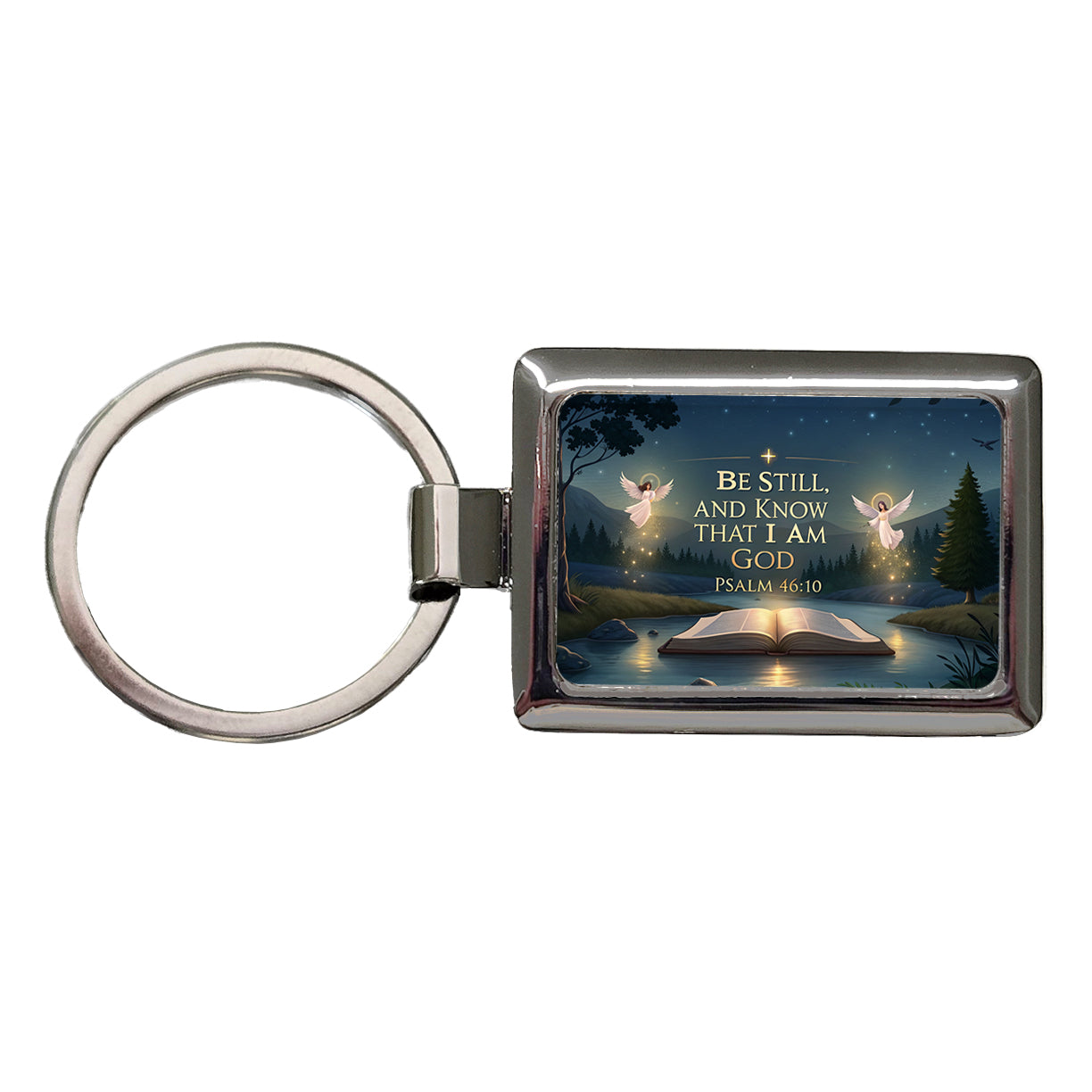 Be Still And Know That I Am God Psalm 46-10 Angels Outdoor Rectangle Metal Keychain