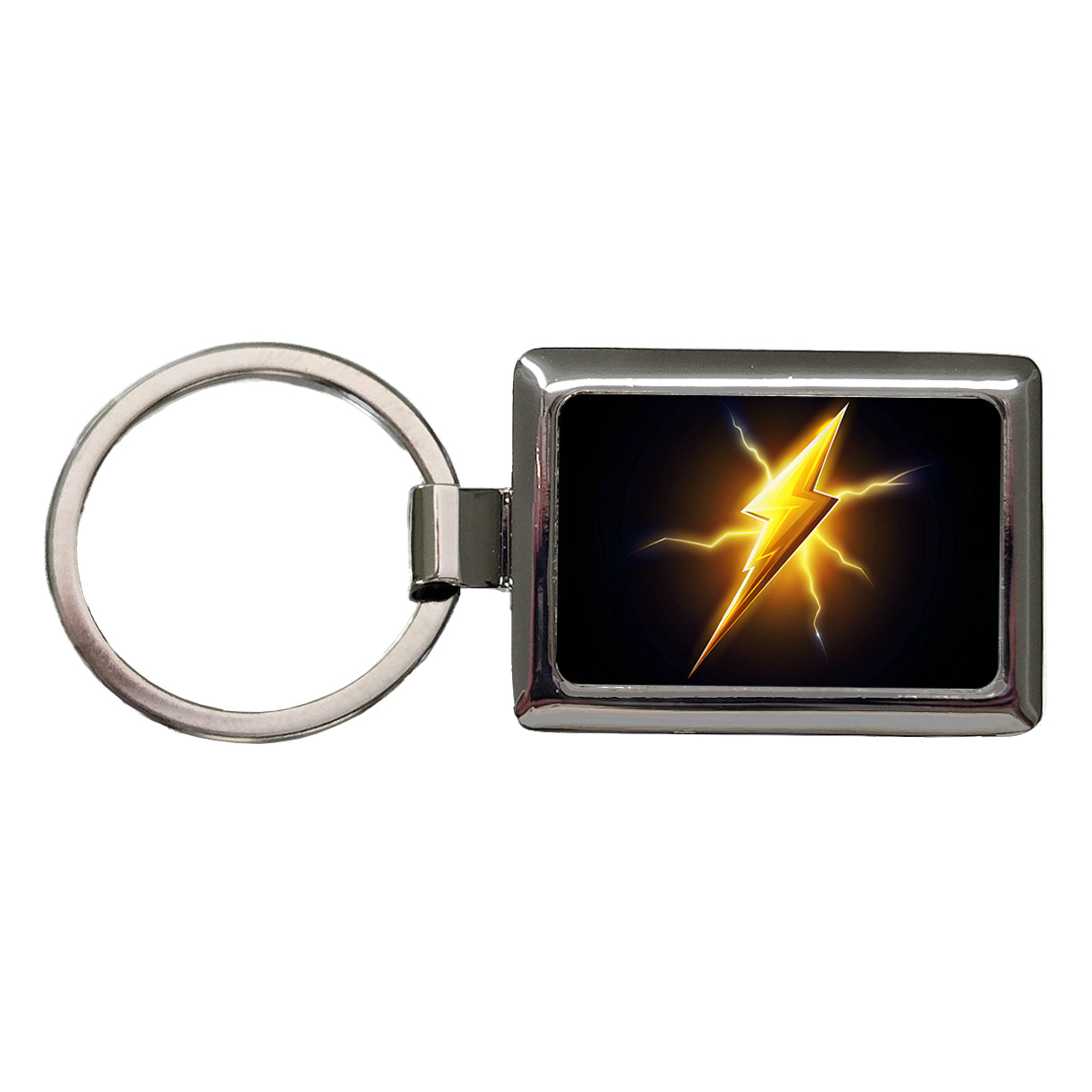 Cartoon Lightning Bolt On Black Rectangle Metal Keychain