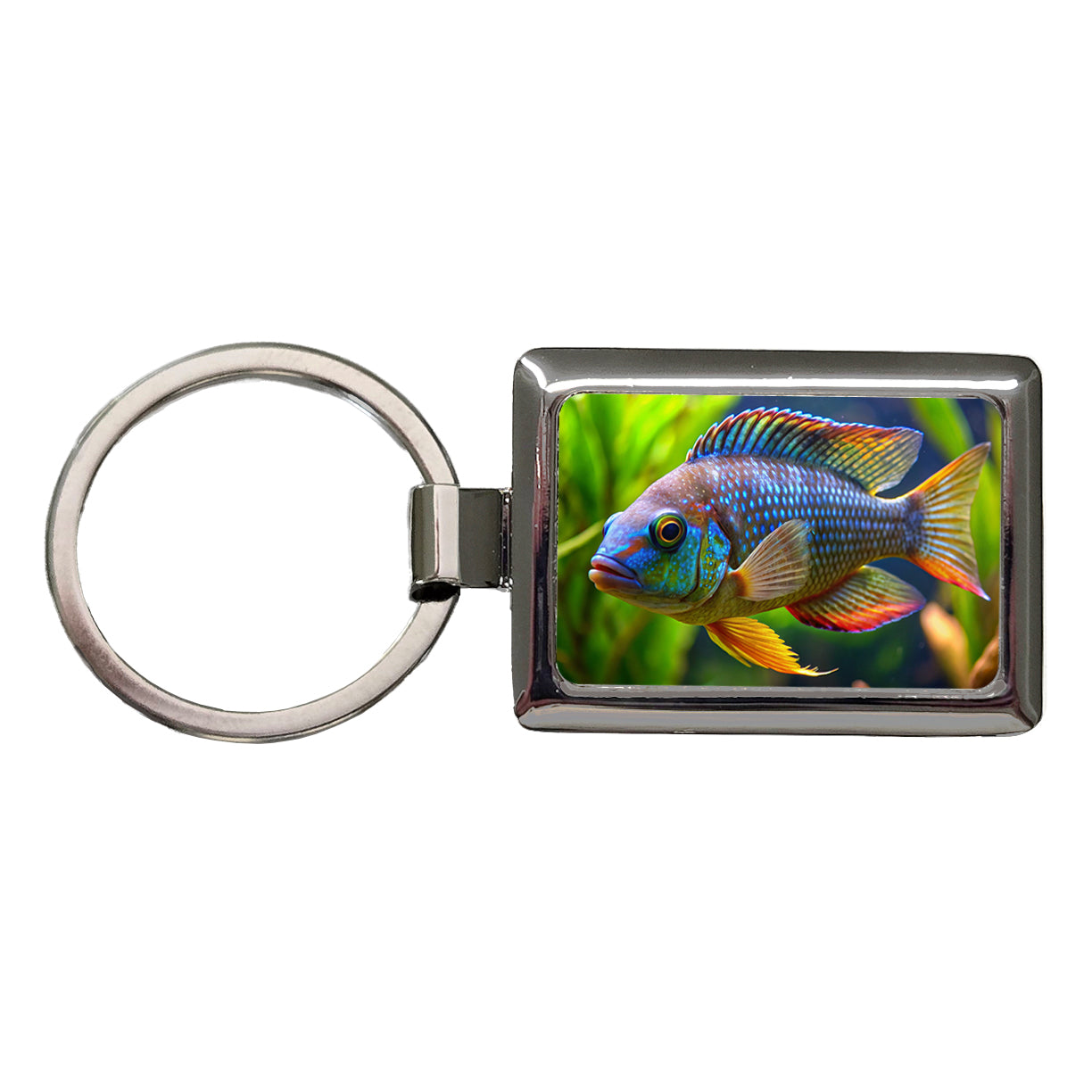 Cichlid Aquarium Fish Rectangle Metal Keychain