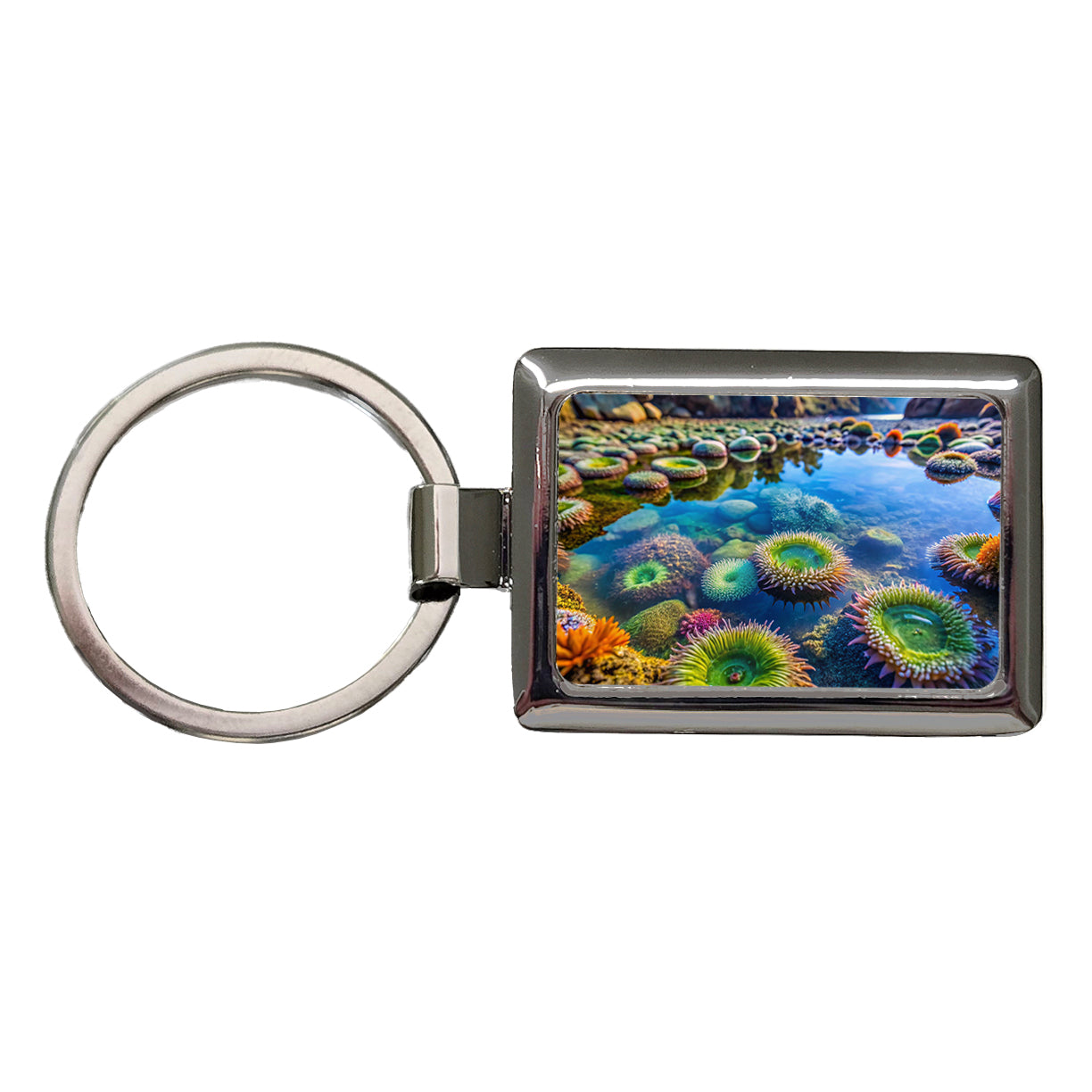 Colorful Ocean Beach Tide Pool Rectangle Metal Keychain
