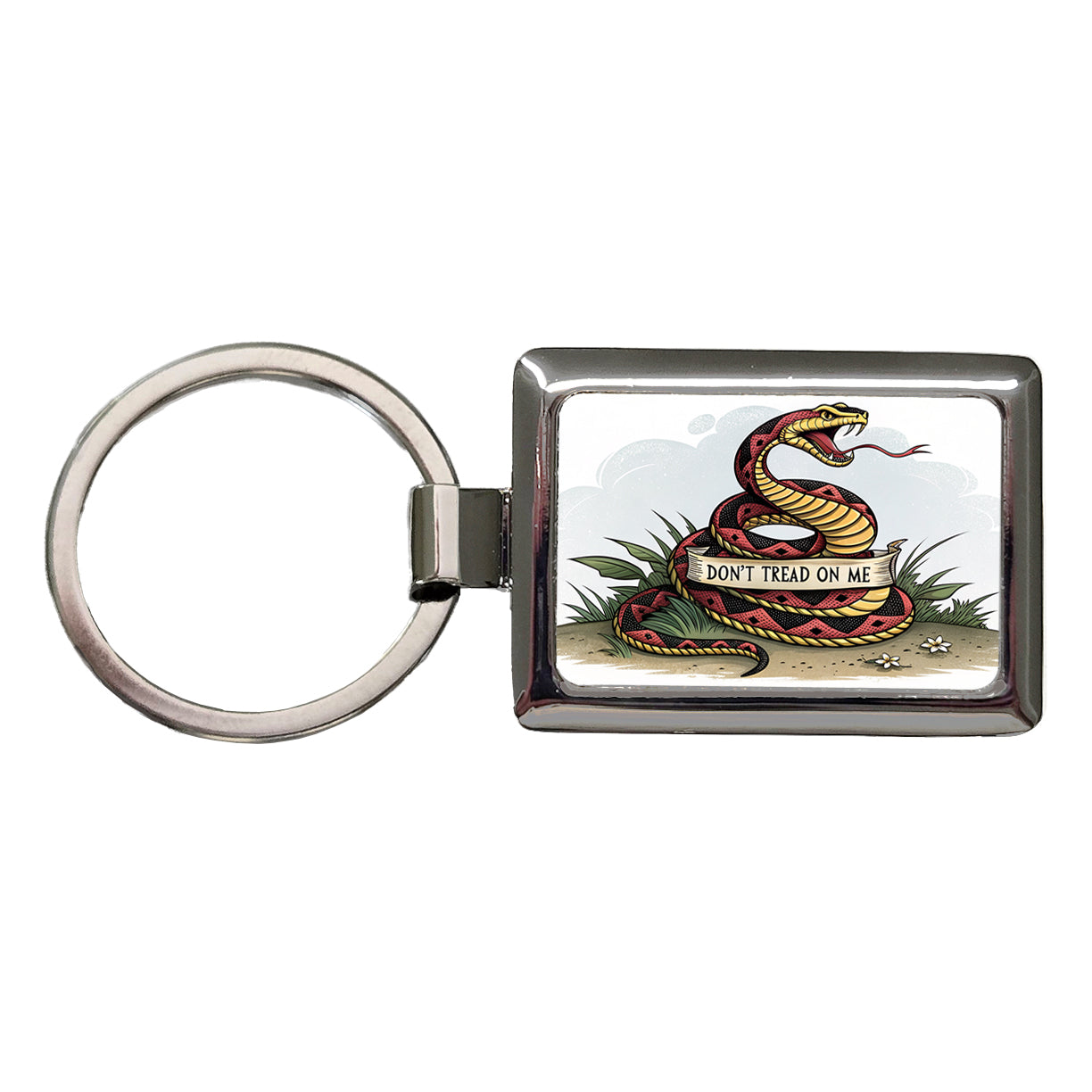 Don't Tread On Me Snake Rectangle Metal Keychain