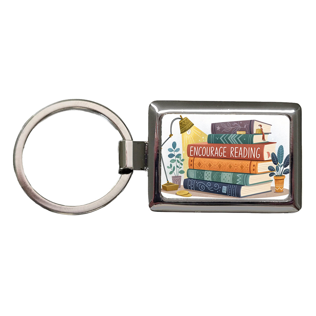Encourage Reading Stack of Books Rectangle Metal Keychain
