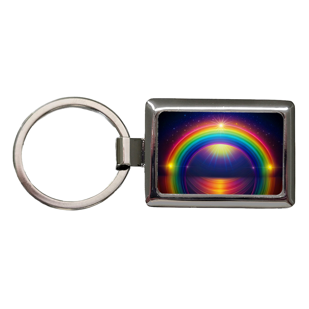 Glowing Rainbow Rectangle Metal Keychain
