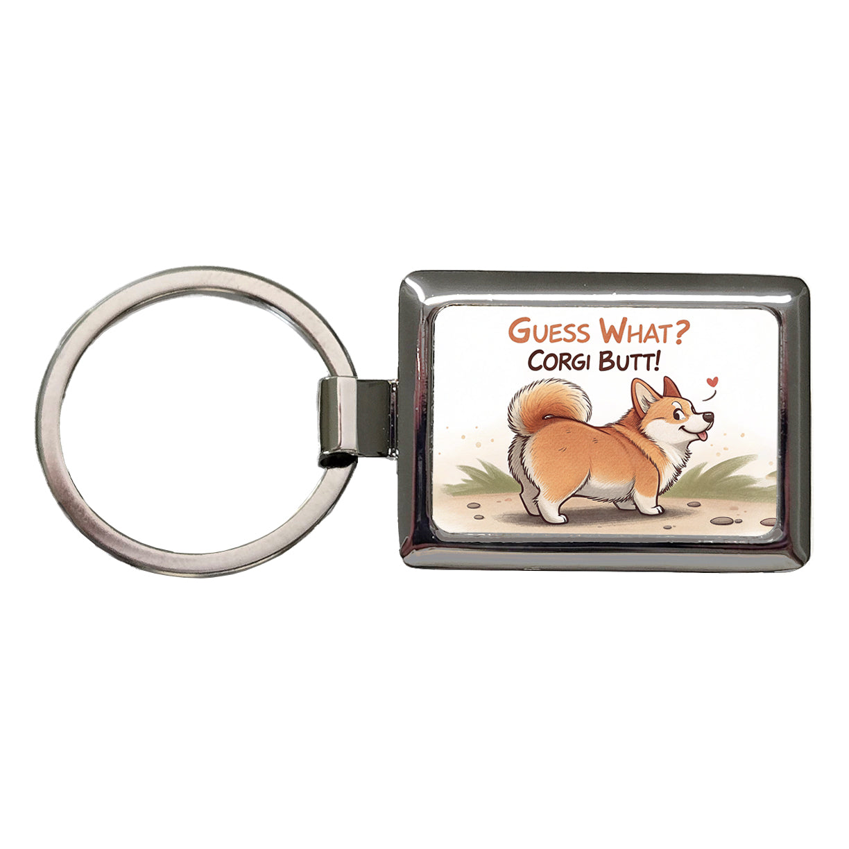 Guess What Corgi Butt Funny Dog Saying Rectangle Metal Keychain