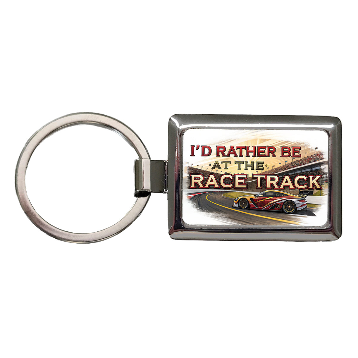 I'd Rather Be At The Race Track Car Racing Rectangle Metal Keychain