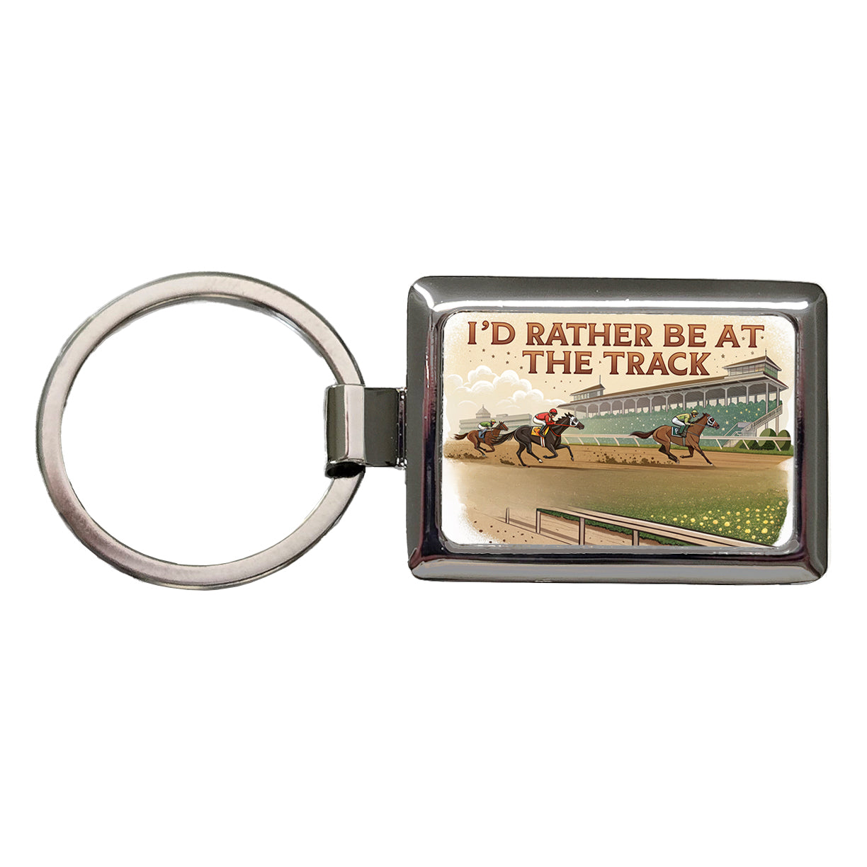 I'd Rather Be At The Track Horse Racing Rectangle Metal Keychain