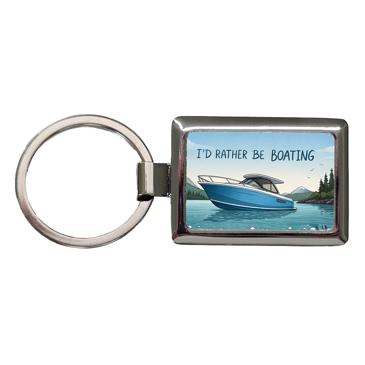 I'd Rather Be Boating Rectangle Metal Keychain