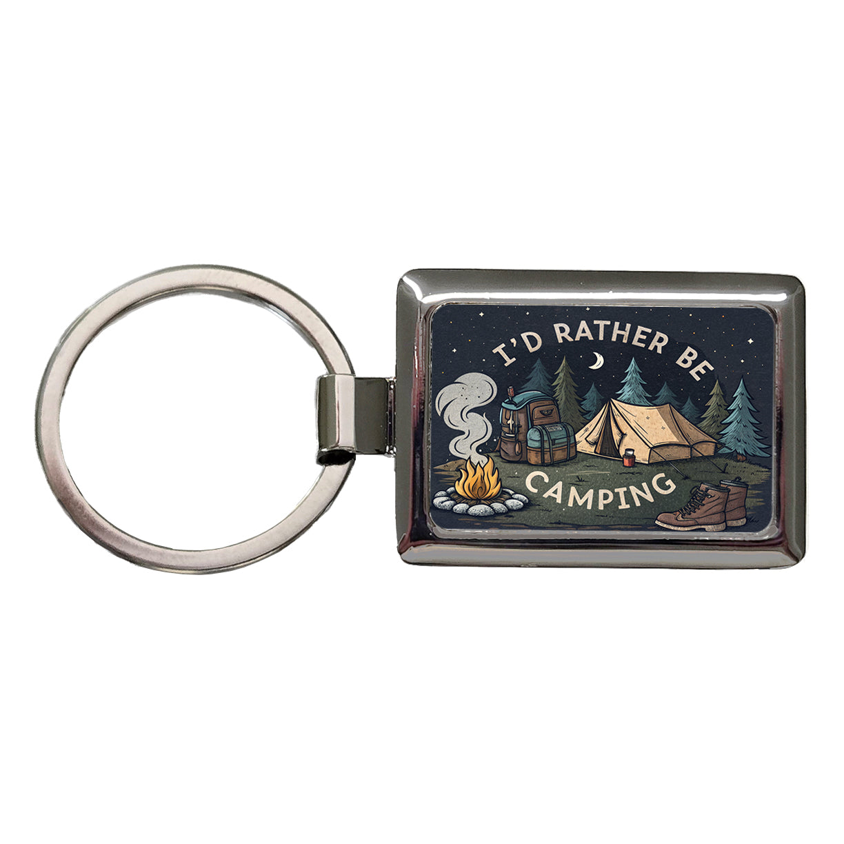 I'd Rather Be Camping Outdoors Hiking Rectangle Metal Keychain