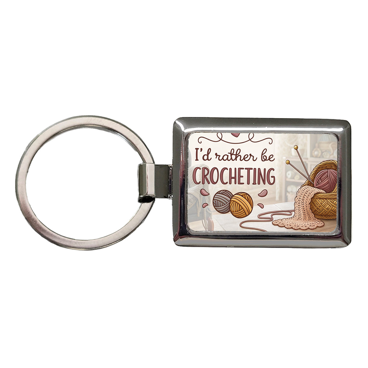 I'd Rather Be Crocheting Rectangle Metal Keychain