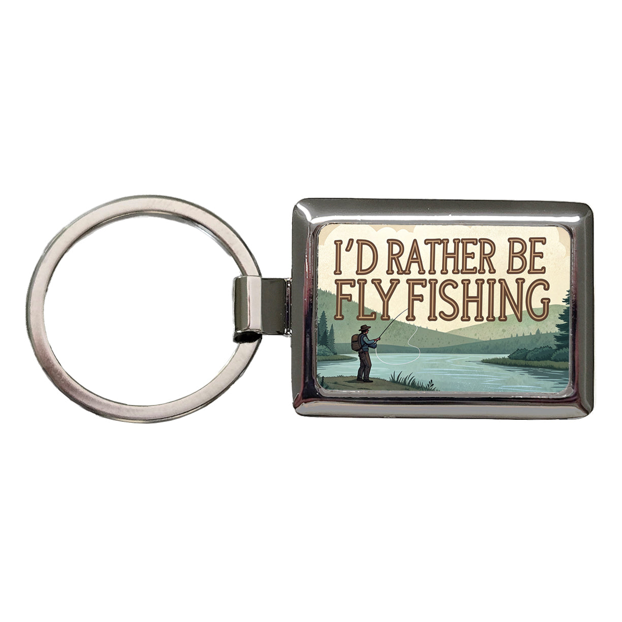 I'd Rather Be Fly Fishing Rectangle Metal Keychain