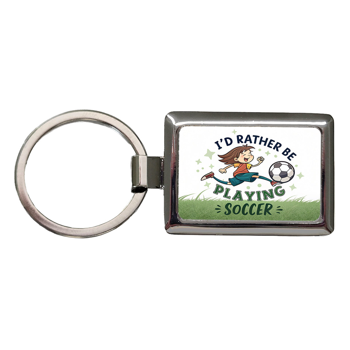 I'd Rather Be Playing Soccer Rectangle Metal Keychain