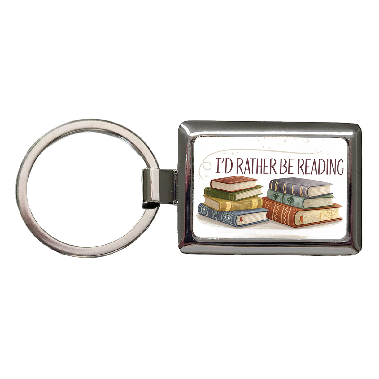 I'd Rather Be Reading Piles Of Books Design Rectangle Metal Keychain