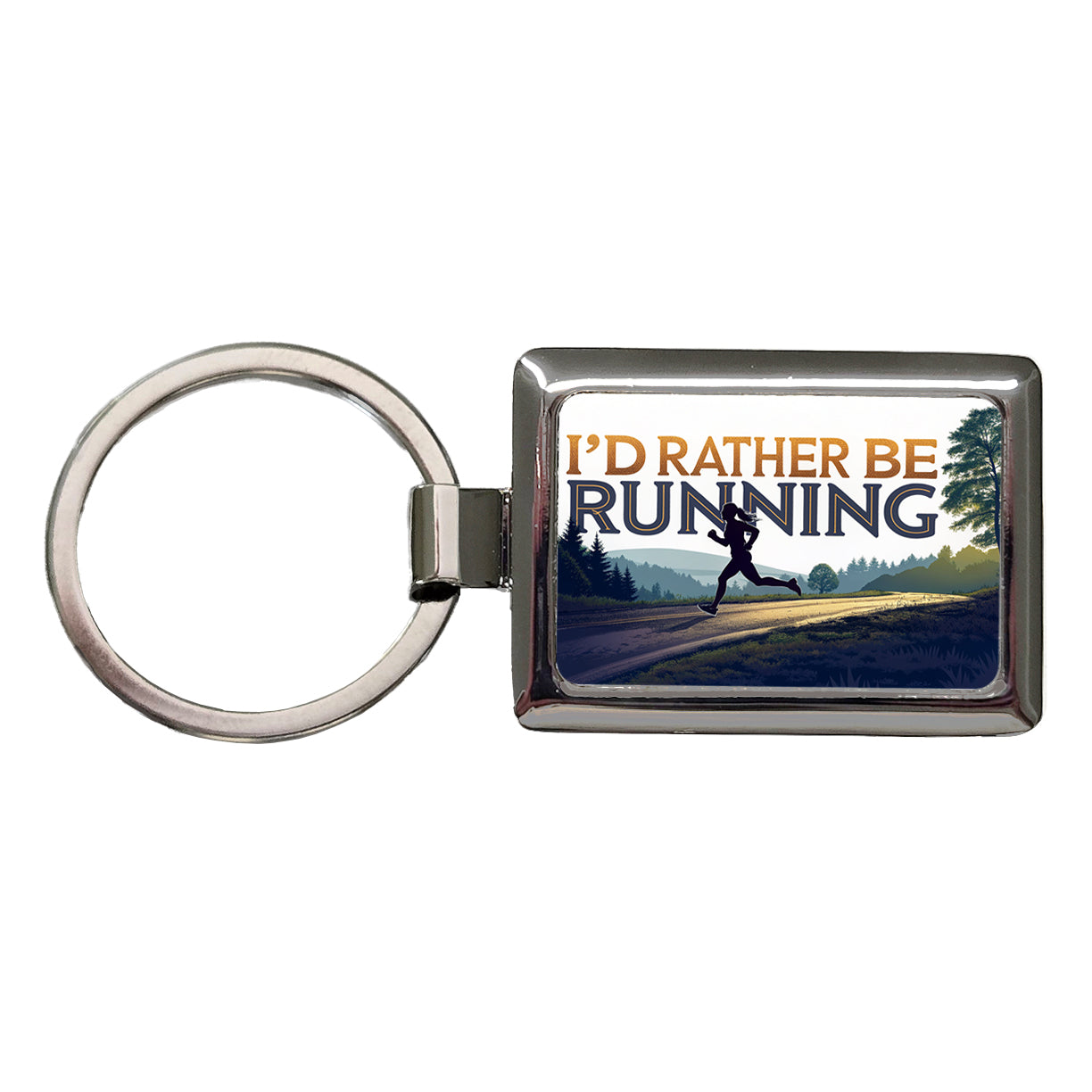 I'd Rather Be Running Woman Jogging Rectangle Metal Keychain