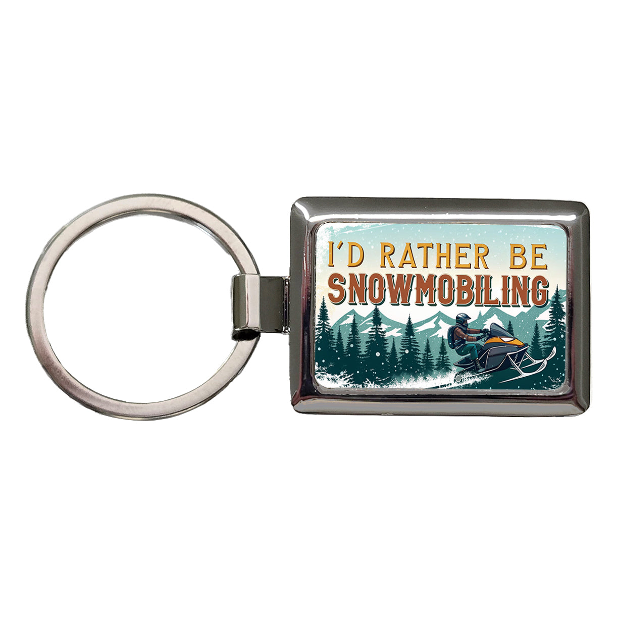 I'd Rather Be Snowmobiling Snowmobile Rectangle Metal Keychain