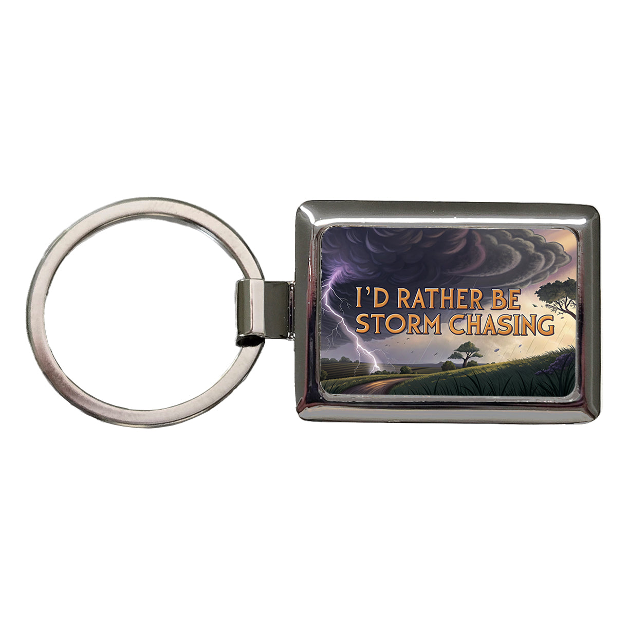 I'd Rather Be Storm Chasing Hurricane Tornado Rectangle Metal Keychain