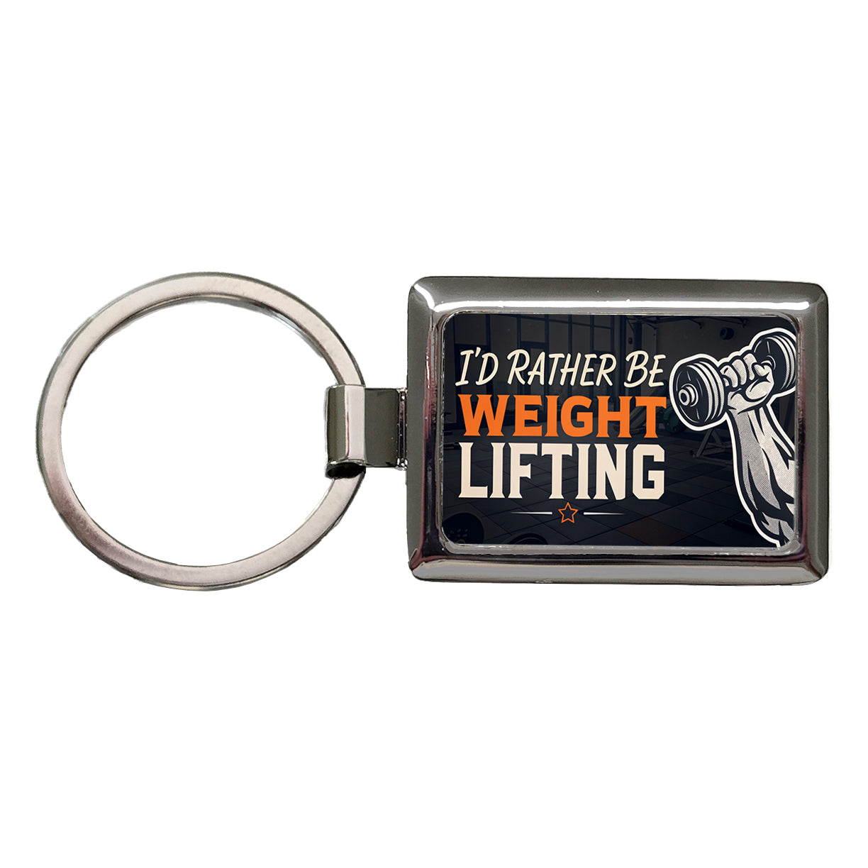 I'd Rather Be Weight Lifting Dumbbell Rectangle Metal Keychain