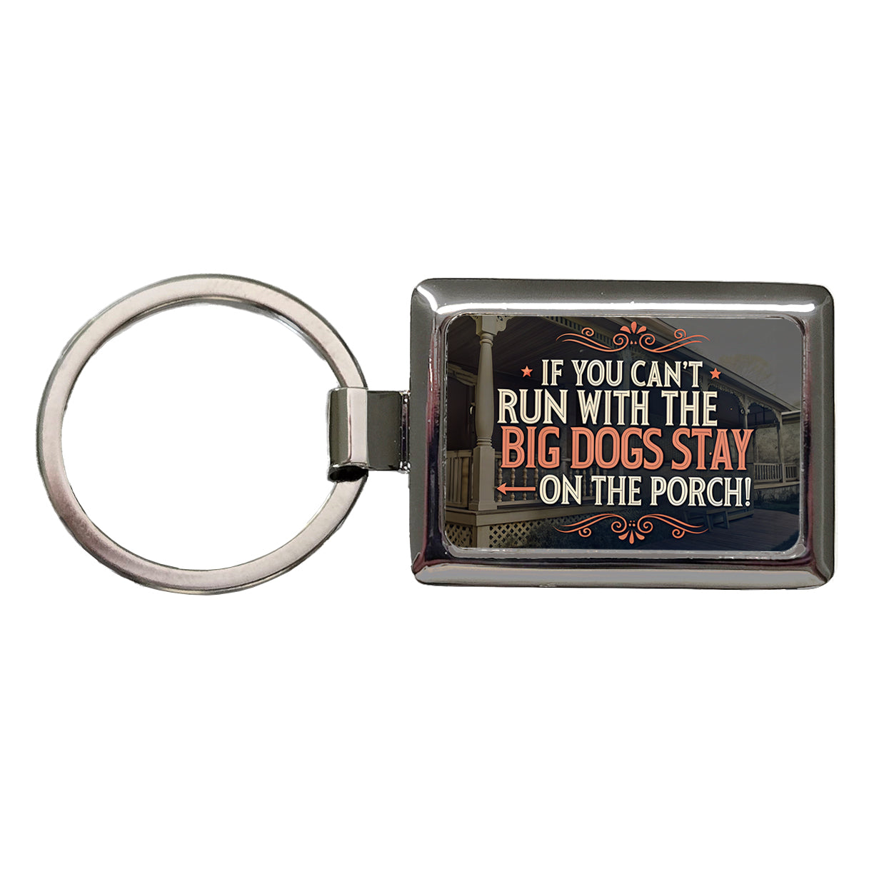 If You Can't Run With The Big Dogs Stay On The Porch Rectangle Metal Keychain