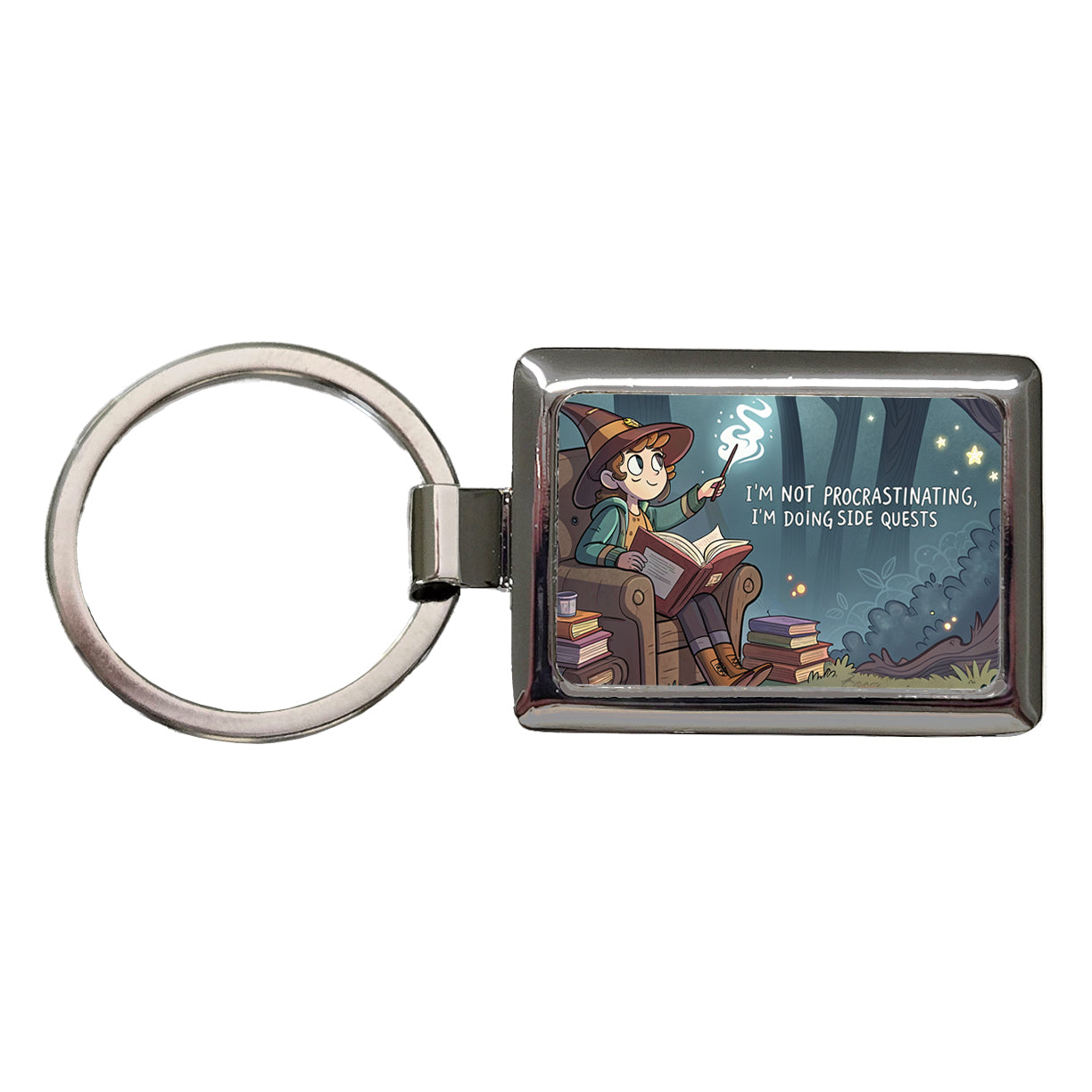 I'm Not Procrastinating Doing Side Quests Funny Witch Rectangle Metal Keychain