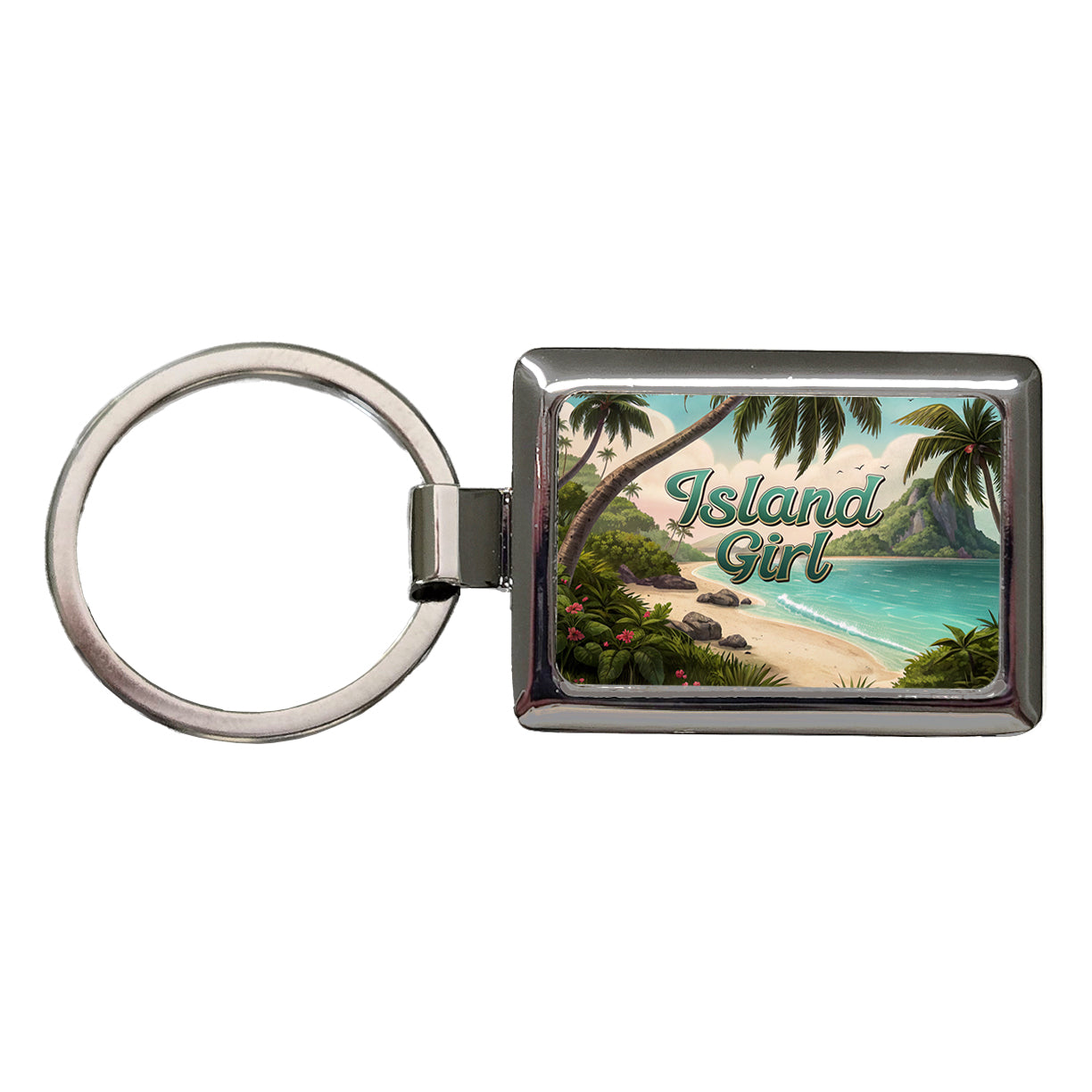 Island Girl Tropical Beach Palm Trees Rectangle Metal Keychain