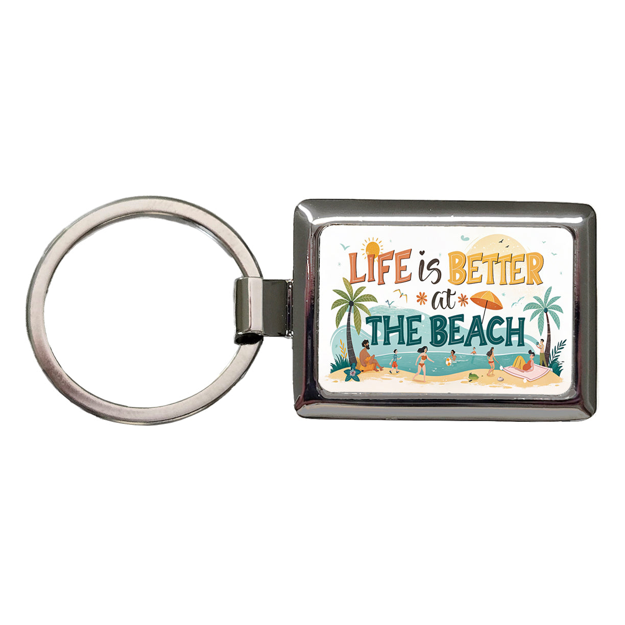 Life Is Better At The Beach Cartoon Rectangle Metal Keychain