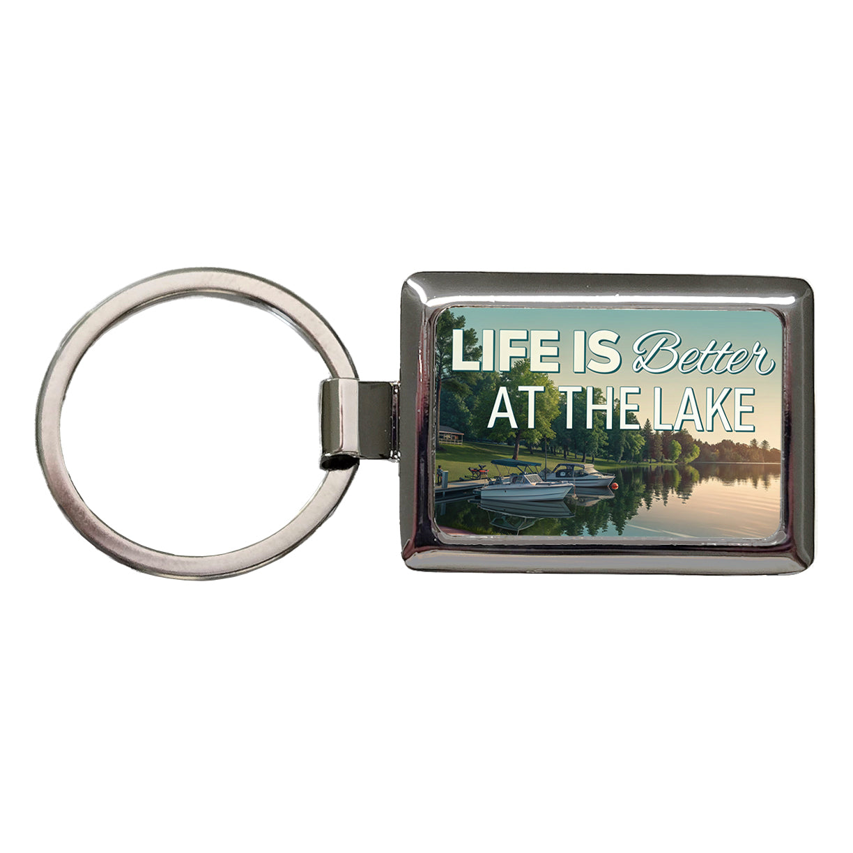 Life is Better At The Lake Boats Rectangle Metal Keychain