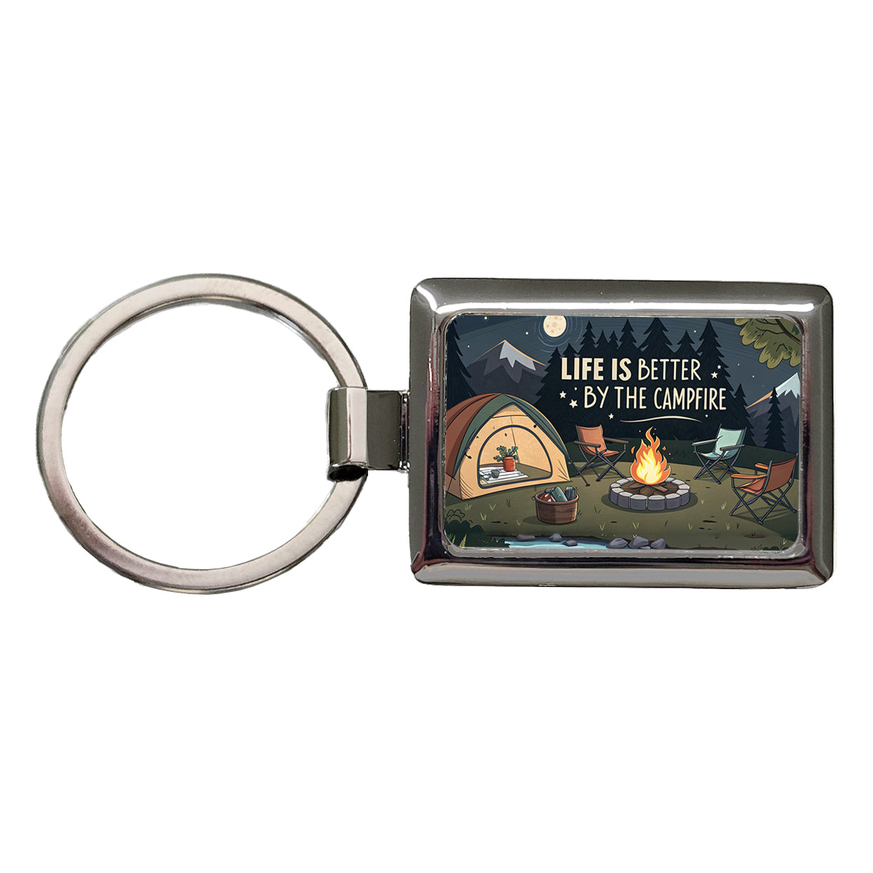 Life is Better By The Campfire Camping Rectangle Metal Keychain