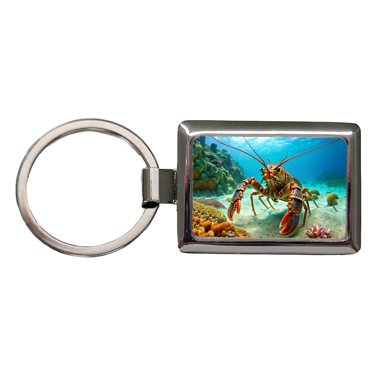 Lobster In The Ocean Rectangle Metal Keychain